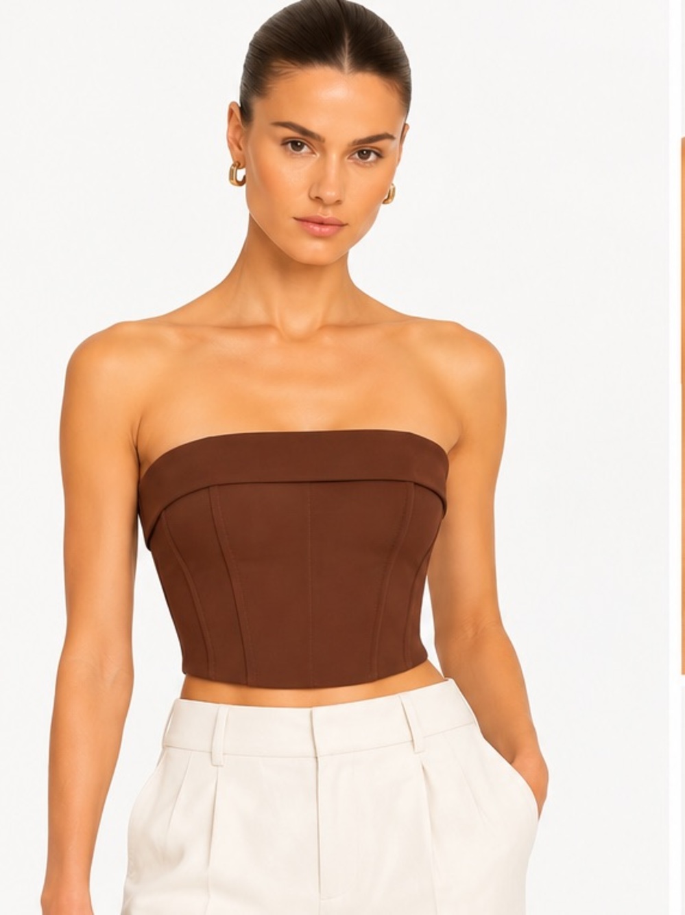 With Jéan Brown Strapless Corset Bustier Top Size S